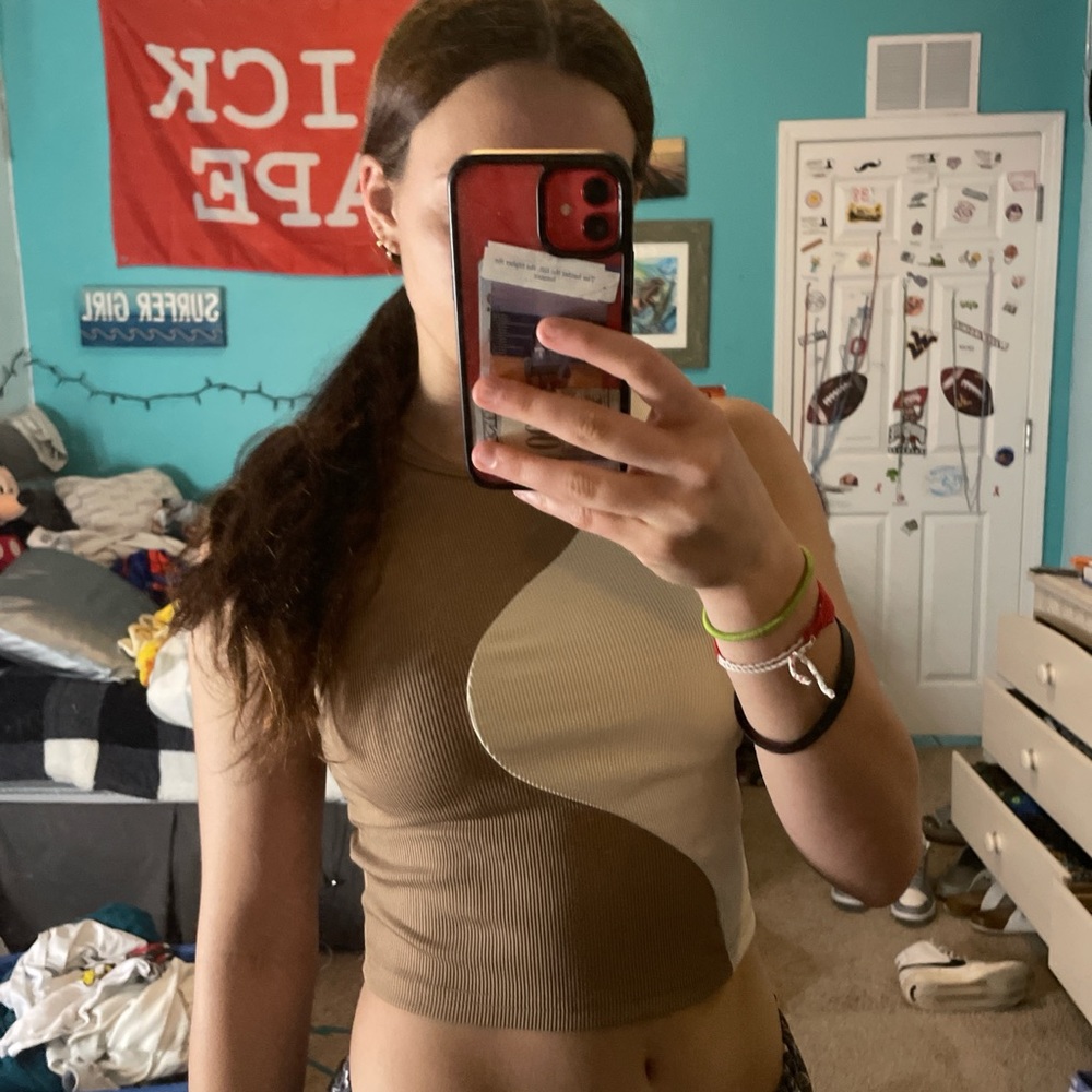 Brown and Cream Tank Top Crop Top